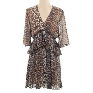 Ganni Dress In Animalier Leopard Print In Almond Milk NEW
